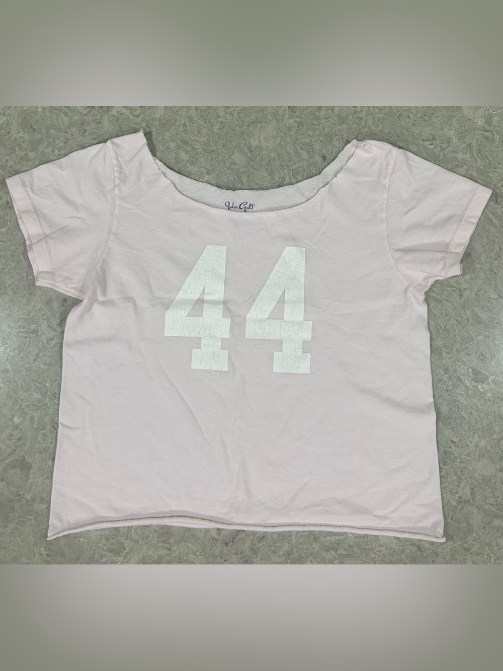 NWOT John Galt Light Pink Tee with White '44' Front Graphic Women’s XS